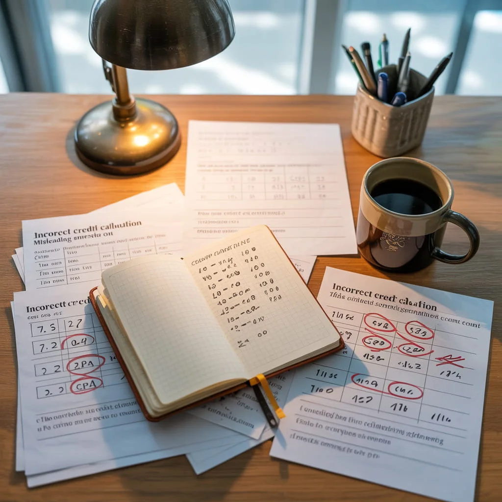 Student’s desk showing common mistakes in SGPA to CGPA conversion with red error marks.